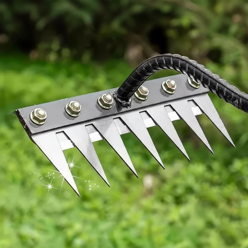 Carbon Steel Weeding Rake with Interchangeable Tine Options and Soft Grip Handle