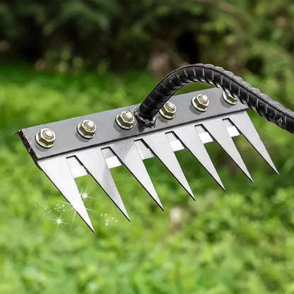 Carbon Steel Weeding Rake with Interchangeable Tine Options and Soft Grip Handle