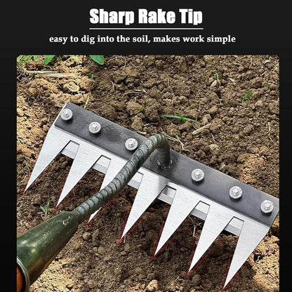 Carbon Steel Weeding Rake with Interchangeable Tine Options and Soft Grip Handle