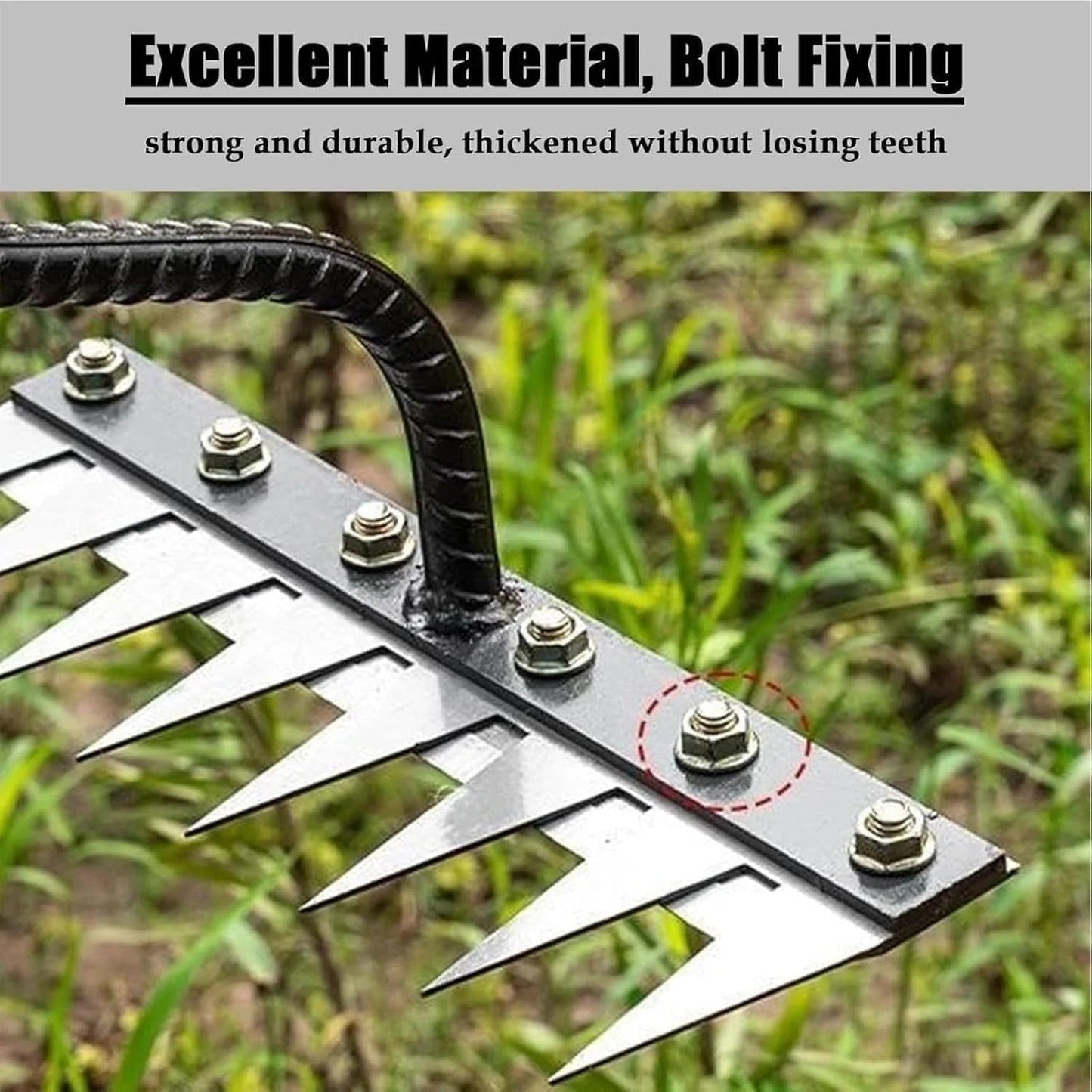 Carbon Steel Weeding Rake with Interchangeable Tine Options and Soft Grip Handle