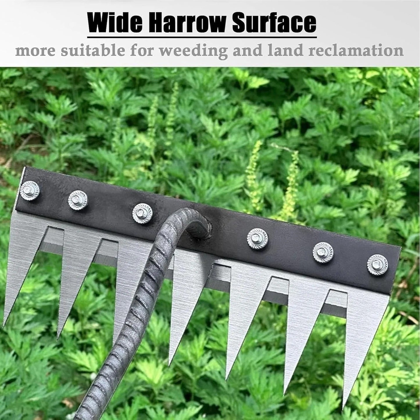 Carbon Steel Weeding Rake with Interchangeable Tine Options and Soft Grip Handle