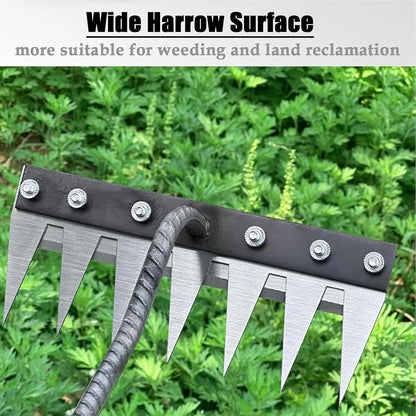 Carbon Steel Weeding Rake with Interchangeable Tine Options and Soft Grip Handle