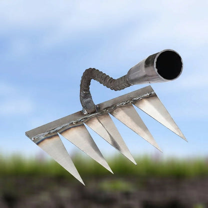 Carbon Steel Weeding Rake with Interchangeable Tine Options and Soft Grip Handle