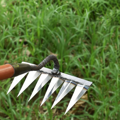 Carbon Steel Weeding Rake with Interchangeable Tine Options and Soft Grip Handle