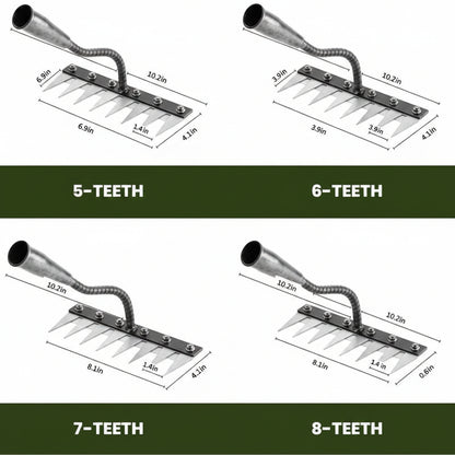 Carbon Steel Weeding Rake with Interchangeable Tine Options and Soft Grip Handle