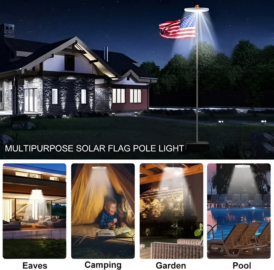 Solar Flagpole Light with 26 White LEDs and Auto-Sensing Activation, IP67 Waterproof
