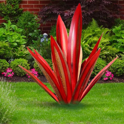 Metal Agave Sculpture with Rust Finish and Weather Resistant Coating for Indoor Outdoor