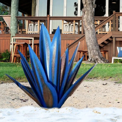 Metal Agave Sculpture with Rust Finish and Weather Resistant Coating for Indoor Outdoor