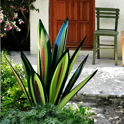 Metal Agave Sculpture with Rust Finish and Weather Resistant Coating for Indoor Outdoor