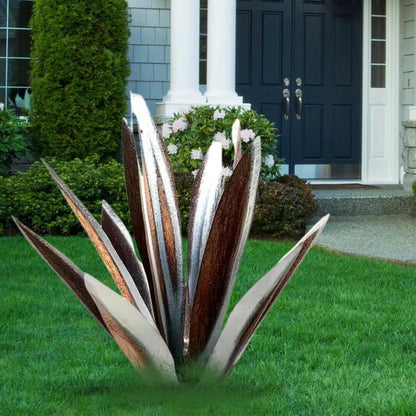 Metal Agave Sculpture with Rust Finish and Weather Resistant Coating for Indoor Outdoor