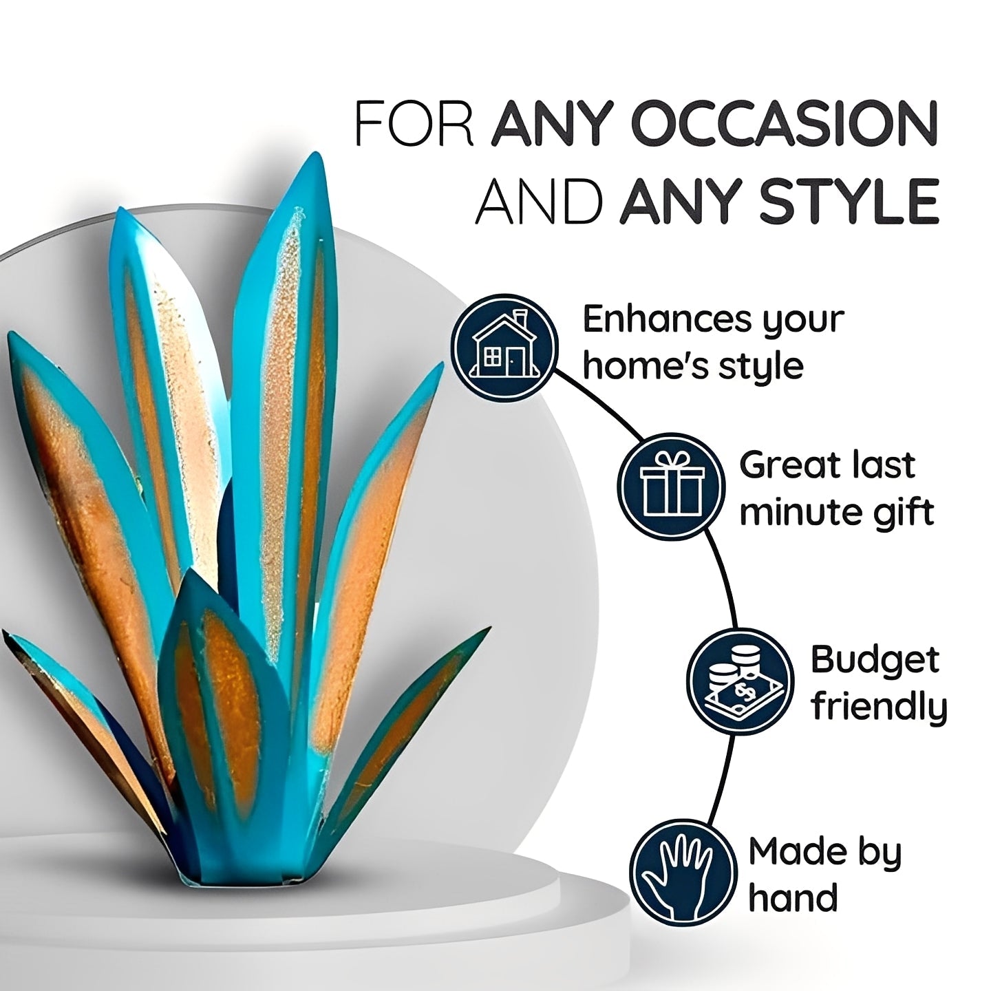 Metal Agave Sculpture with Rust Finish and Weather Resistant Coating for Indoor Outdoor
