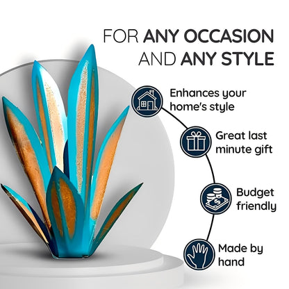 Metal Agave Sculpture with Rust Finish and Weather Resistant Coating for Indoor Outdoor