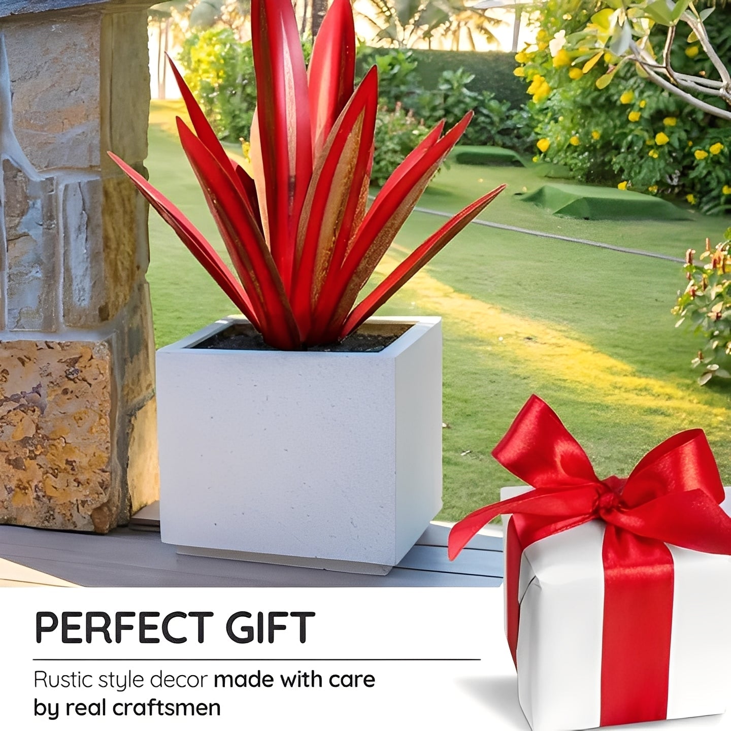 Metal Agave Sculpture with Rust Finish and Weather Resistant Coating for Indoor Outdoor