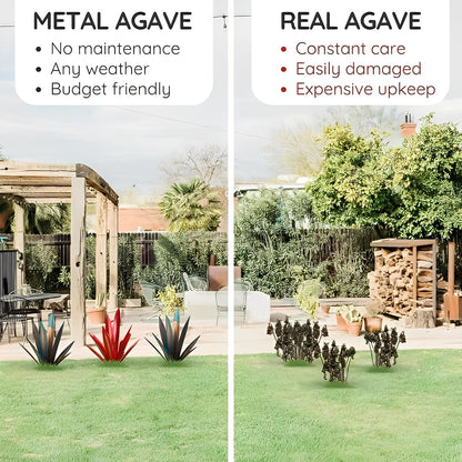 Metal Agave Sculpture with Rust Finish and Weather Resistant Coating for Indoor Outdoor