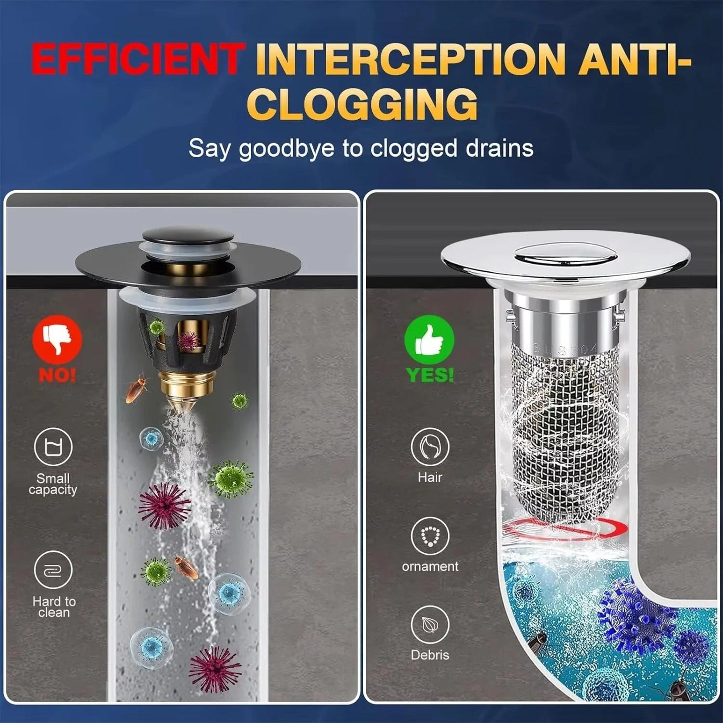 Sink Stopper with Removable Strainer Basket and Bounce Press Operation for Standard Drains