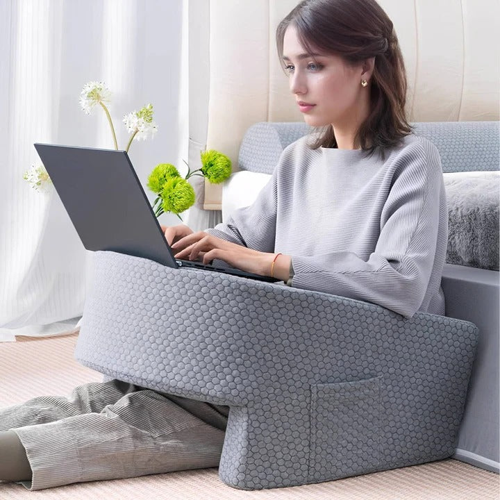 Memory Foam Reading Pillow, Bed Backrest with Pocket