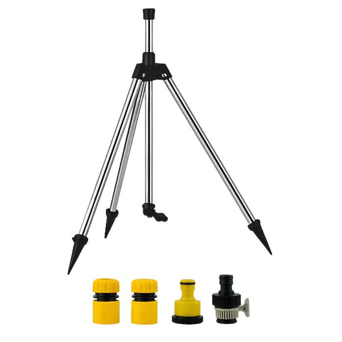 Rotating Tripod Sprinkler with Dual Spray Arms and Adjustable Height, 360 Degree Coverage