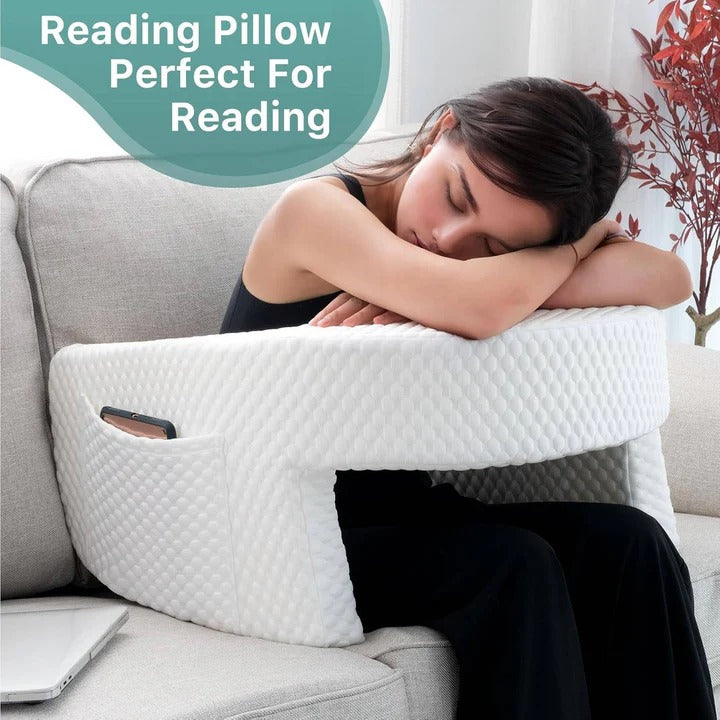 Memory Foam Reading Pillow, Bed Backrest with Pocket