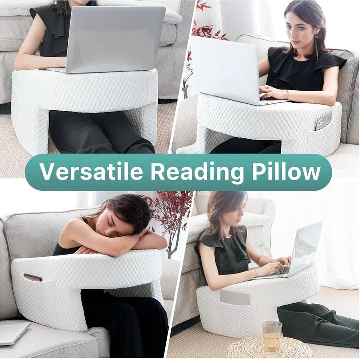 Memory Foam Reading Pillow, Bed Backrest with Pocket