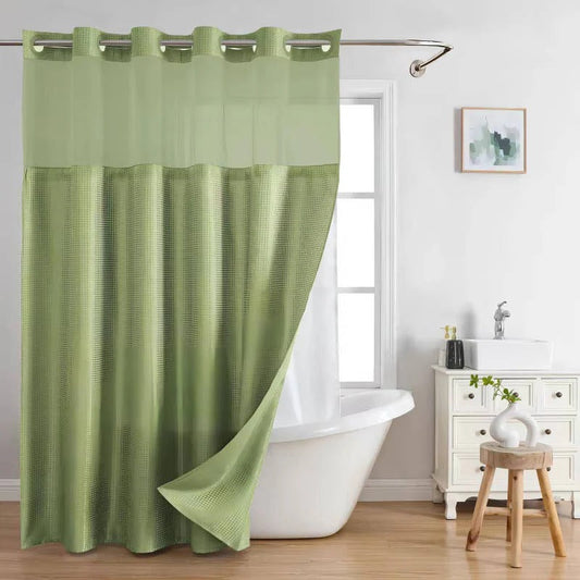 Waterproof Shower Curtain with Built-In Rings and Mesh Window, Waffle Weave