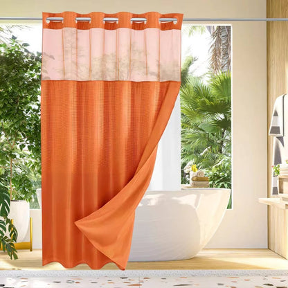Waterproof Shower Curtain with Built-In Rings and Mesh Window, Waffle Weave