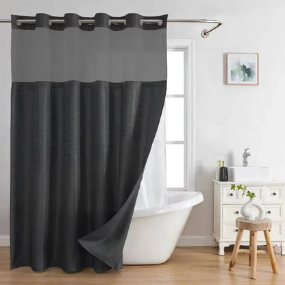 Waterproof Shower Curtain with Built-In Rings and Mesh Window, Waffle Weave