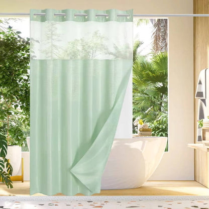 Waterproof Shower Curtain with Built-In Rings and Mesh Window, Waffle Weave