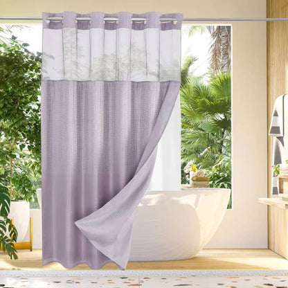 Waterproof Shower Curtain with Built-In Rings and Mesh Window, Waffle Weave