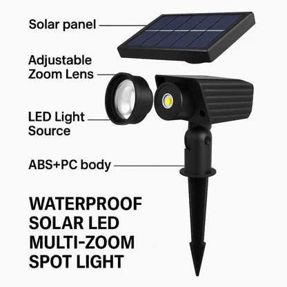 Solar Spot Light with Adjustable Zoom Lens and RGB Color Modes, IP65 Waterproof