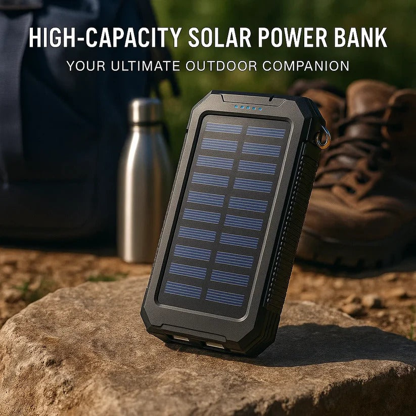 Portable Solar Power Bank with Dual USB Ports and LED Flashlight, 500000mAh