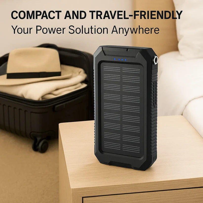 Portable Solar Power Bank with Dual USB Ports and LED Flashlight, 500000mAh