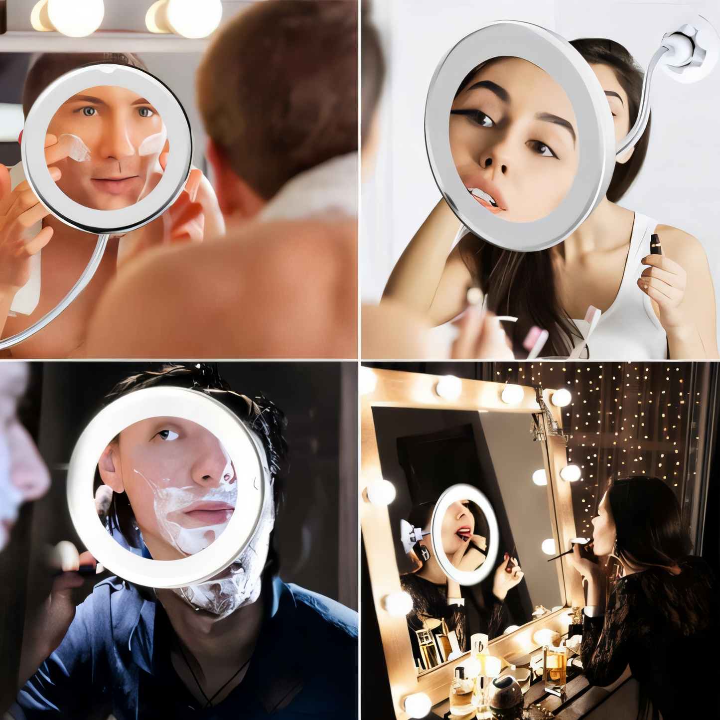 Magnifying Mirror with 10x Magnification and LED Ring Light, Suction Cup Mount