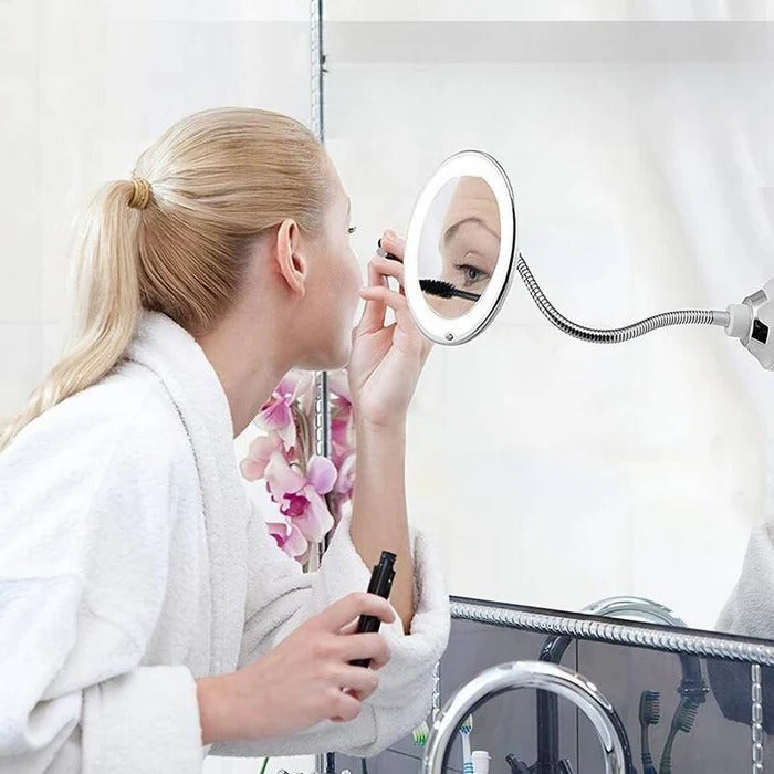 Magnifying Mirror with 10x Magnification and LED Ring Light, Suction Cup Mount