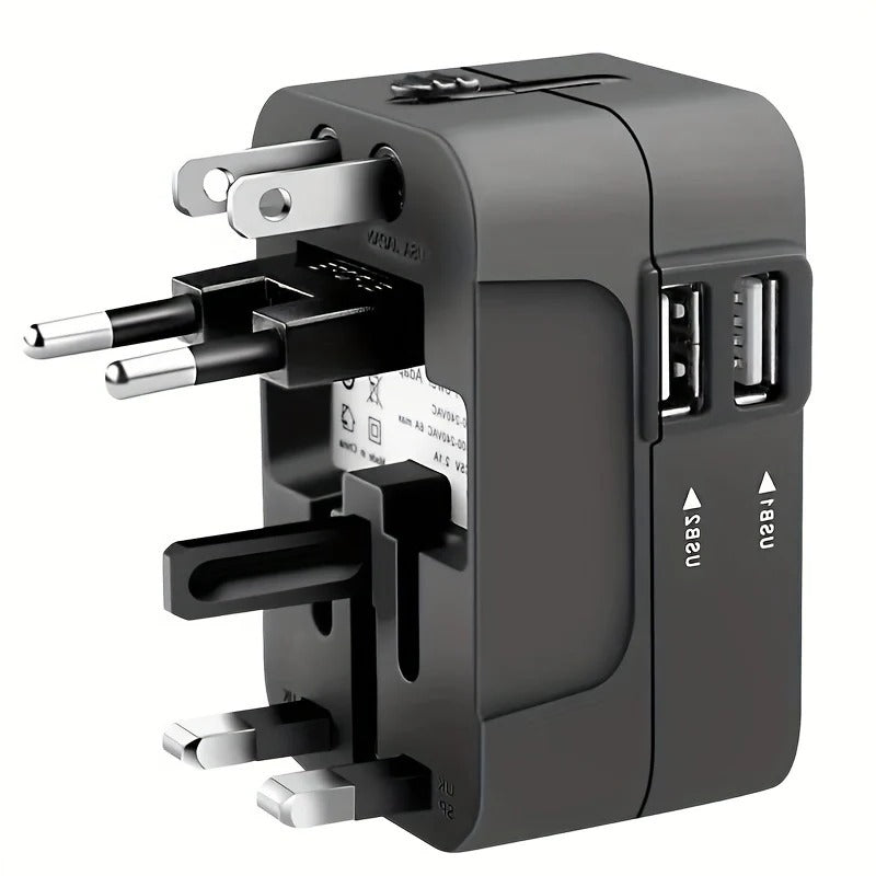 International Travel Adapter with Dual USB Ports and Dual Voltage Support
