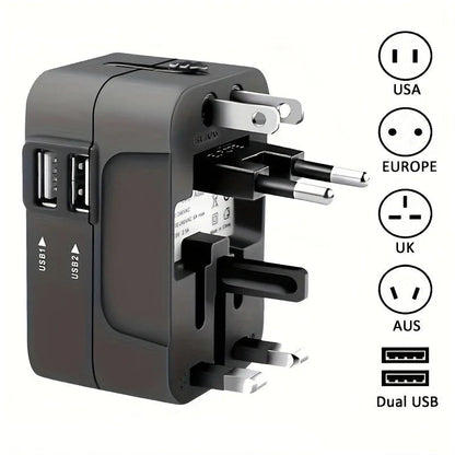 International Travel Adapter with Dual USB Ports and Dual Voltage Support