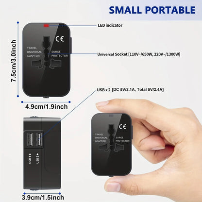 International Travel Adapter with Dual USB Ports and Dual Voltage Support