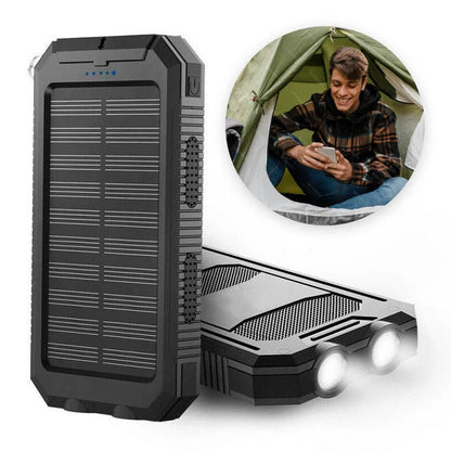 Portable Solar Power Bank with Dual USB Ports and LED Flashlight, 500000mAh