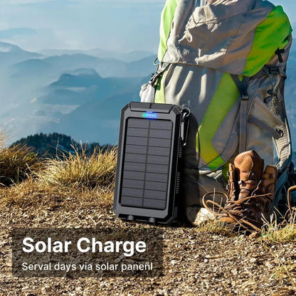 Portable Solar Power Bank with Dual USB Ports and LED Flashlight, 500000mAh