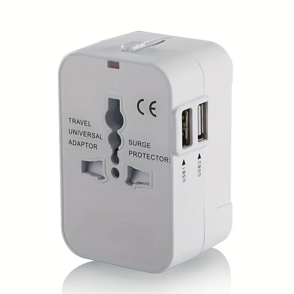 International Travel Adapter with Dual USB Ports and Dual Voltage Support