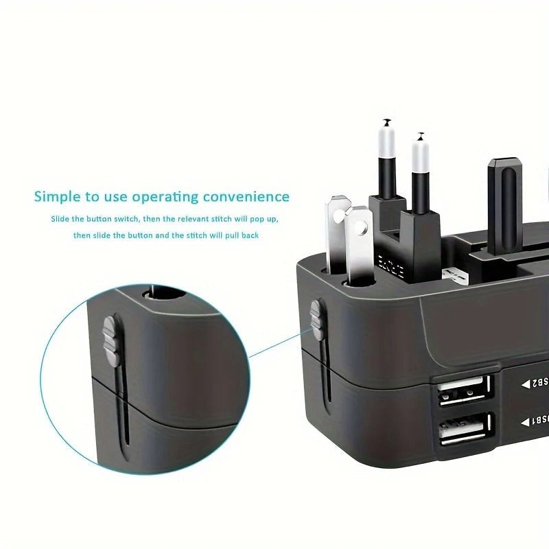 International Travel Adapter with Dual USB Ports and Dual Voltage Support