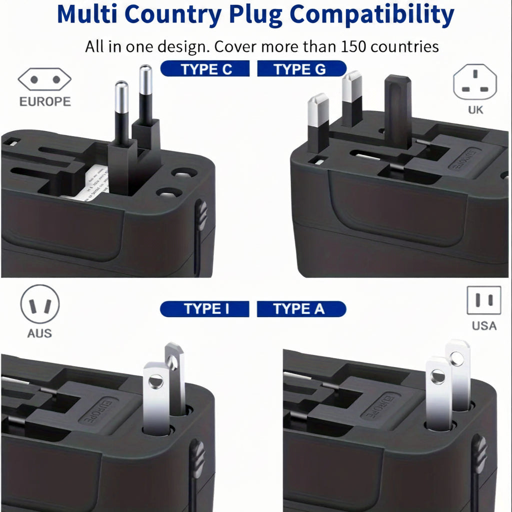 International Travel Adapter with Dual USB Ports and Dual Voltage Support