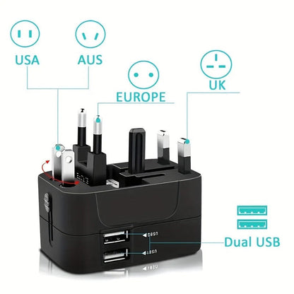 International Travel Adapter with Dual USB Ports and Dual Voltage Support