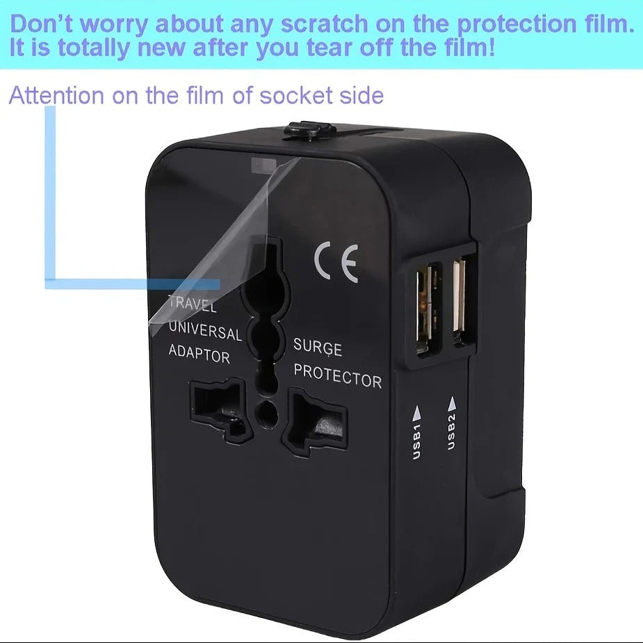 International Travel Adapter with Dual USB Ports and Dual Voltage Support
