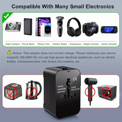International Travel Adapter with Dual USB Ports and Dual Voltage Support