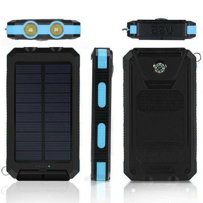 Portable Solar Power Bank with Dual USB Ports and LED Flashlight, 500000mAh