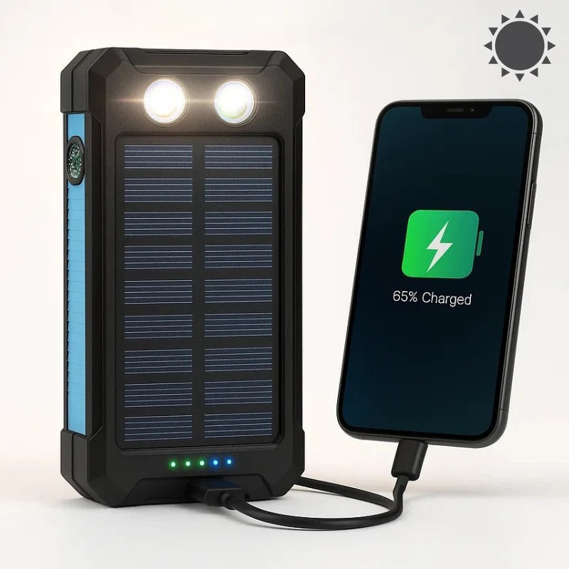 Portable Solar Power Bank with Dual USB Ports and LED Flashlight, 500000mAh