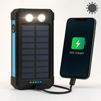 Portable Solar Power Bank with Dual USB Ports and LED Flashlight, 500000mAh