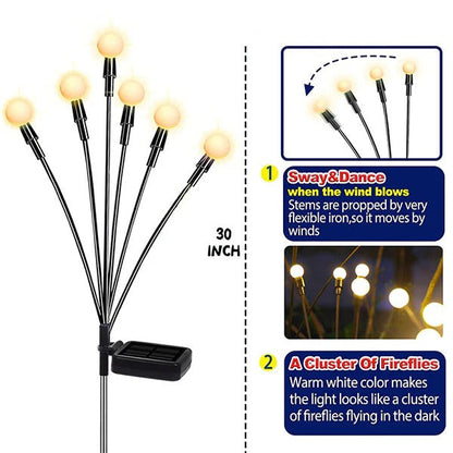 Solar Firefly Garden Light with Flexible Wire Stems and Dual Lighting Modes, 30in Height