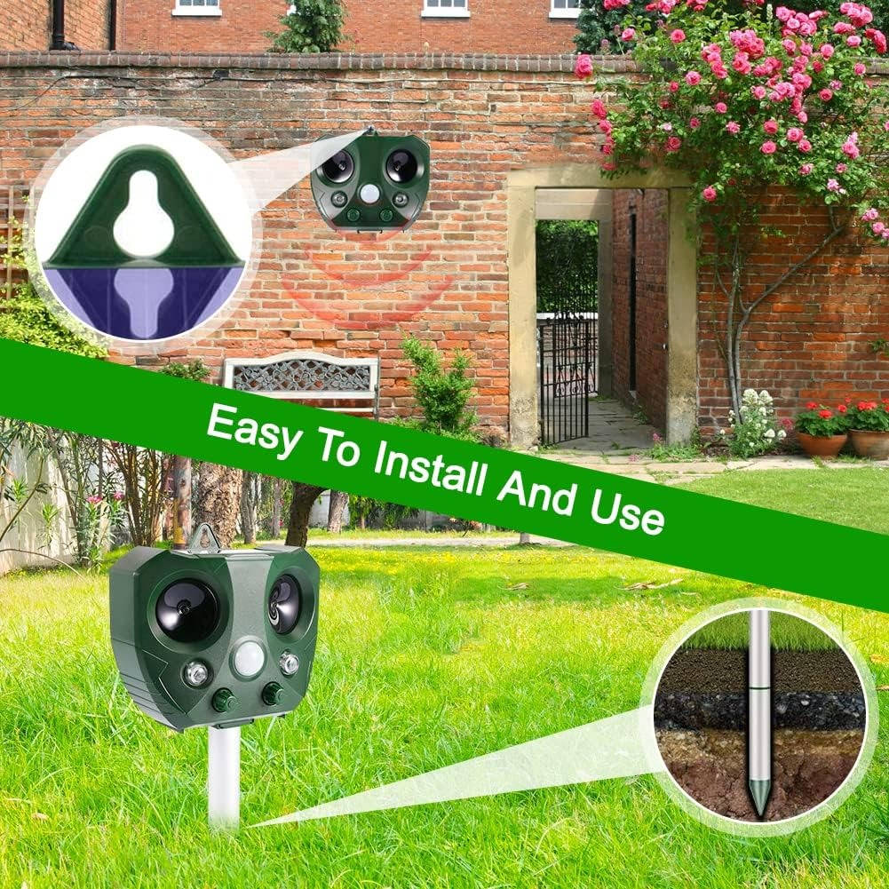 Motion Activated Ultrasonic Pest Deterrent with Dual Speakers and LED Flash, 30ft Range