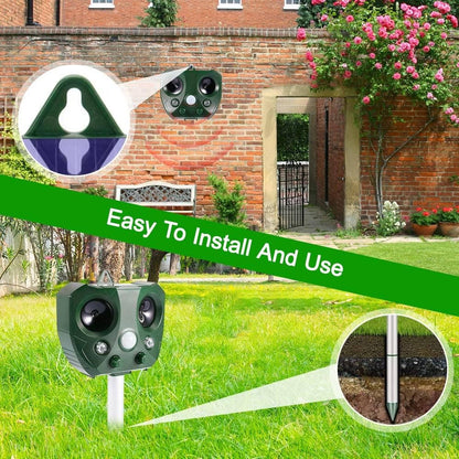 Motion Activated Ultrasonic Pest Deterrent with Dual Speakers and LED Flash, 30ft Range